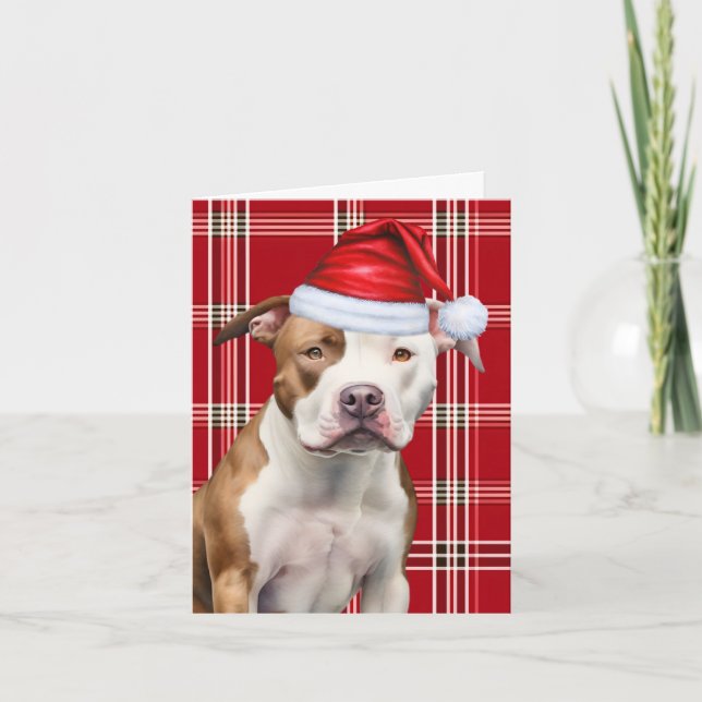 Cute Stviddshire Terrier Santa Hund Red Play Helgkort (Framsida)