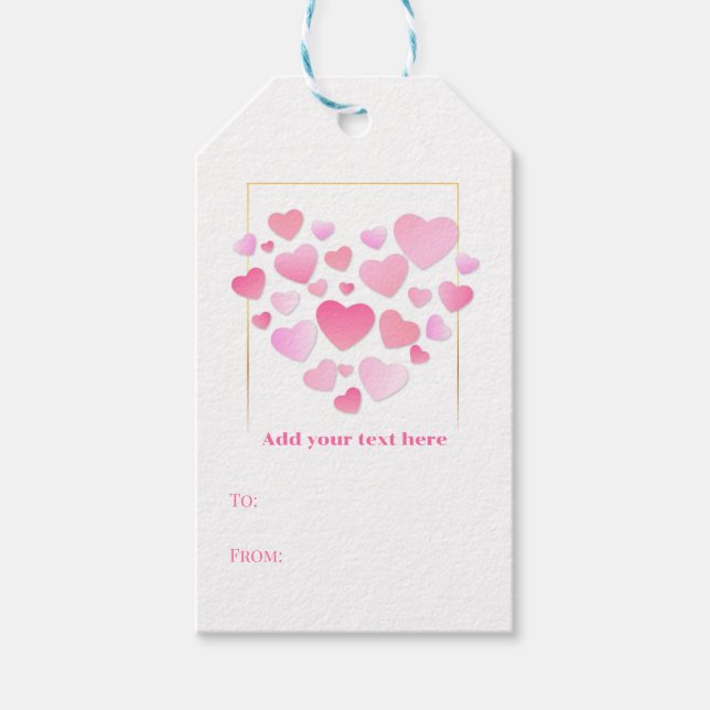 Cute Style Pink Hearts Romantic Valentine's Day Presentetikett (Framsidan)