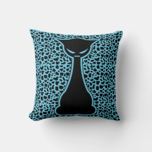 Cute Stylized Cat on Animal Print Background Kudde