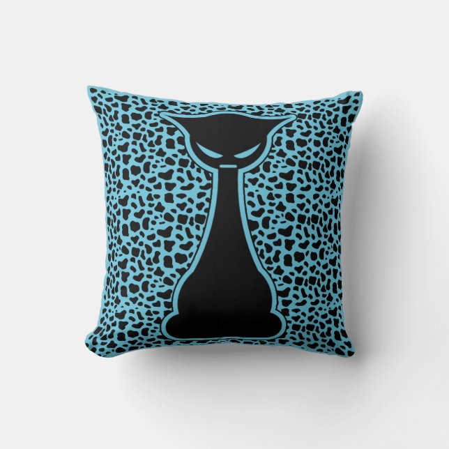 Cute Stylized Cat on Animal Print Background Kudde (Framsida)