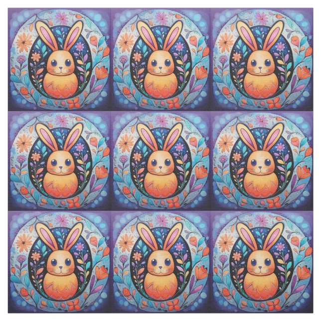 Cute Stylized-Påskhare med blommor Tyg (Provkarta)