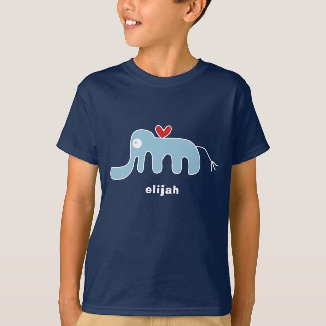 Cute Stylized Tecknad Blue Elephant Kid Children T-shirt (Framsida)