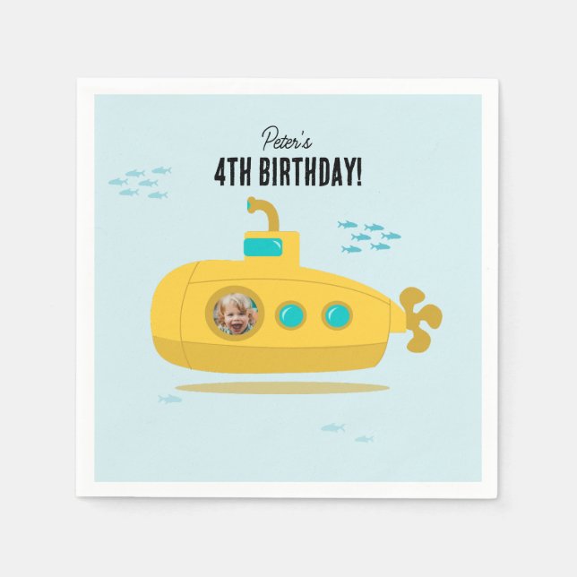Cute Submarine Deep Sea Birthday Kids Photo Pappersservett (Framsidan)