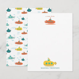 Cute Submarine Nautical Deep Sea Fish Kids Anteckningskort