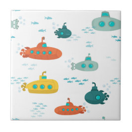 Cute Submarine Nautical Deep Sea Fish Kids Kakelplatta