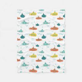 Cute Submarine Nautical Deep Sea Fish Pattern Fleecefilt