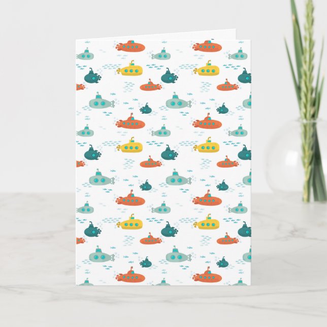 Cute Submarine Nautical Deep Sea Fish Pattern Kort (Framsida)