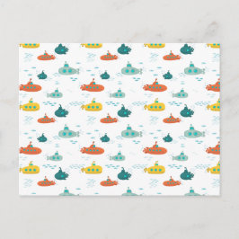 Cute Submarine Nautical Deep Sea Fish Pattern Vykort