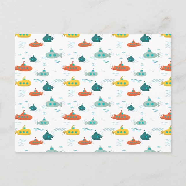 Cute Submarine Nautical Deep Sea Fish Pattern Vykort (Framsida)