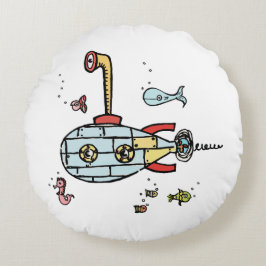 Cute Submarine with Red Back with Spots Rund Kudde