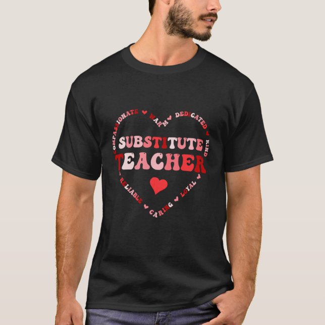 Cute Substitute Teacher Valentines Day Heart T Shirt (Framsida)