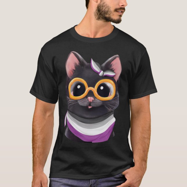 Cute Subtle Asexuellt Pride Flagga Katt med Ace Fl T Shirt (Framsida)