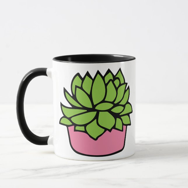 Cute Succulation in Rosa Pot Illustration Mugg (Vänster)