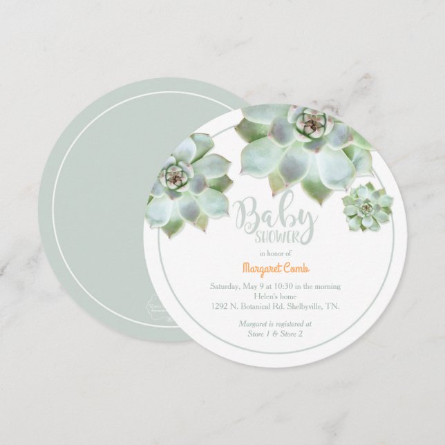 Cute Succulent Baby Shower Inbjudningar (Fram/baksida)