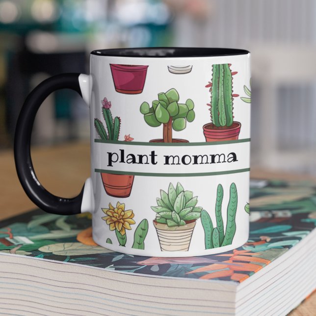 Cute Succulents och Cactus Mönster Mugg (Plant momma customizable mug with cute cactus and succulents.  Gift for plant lovers. )