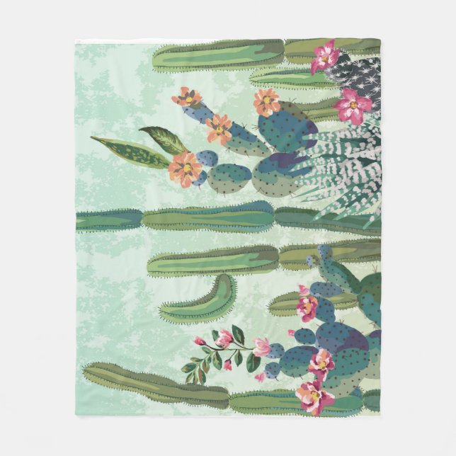 Cute Succulents: Vintage Cactus Mönster Fleecefilt (Framsidan)