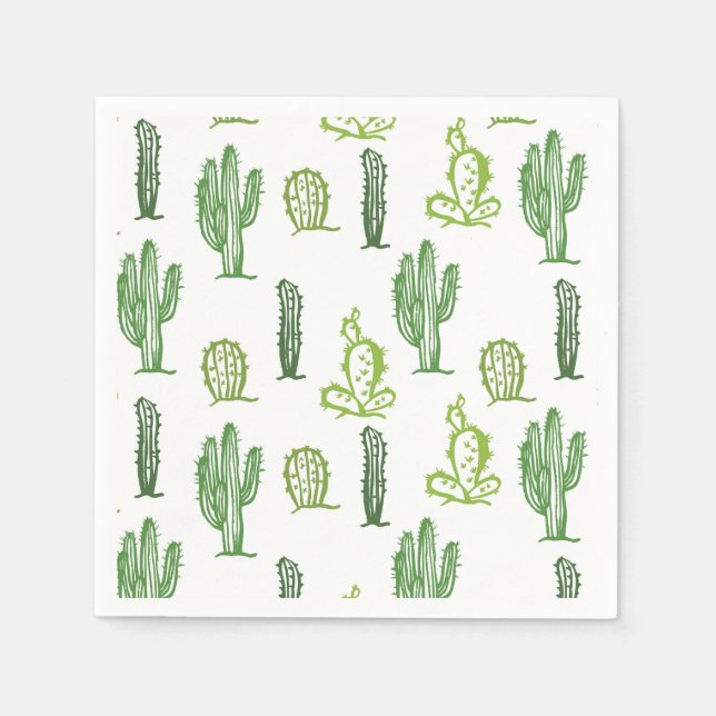 Cute Succult Grönt Cactus Cocktail Papper Napkins Pappersservett (Framsidan)