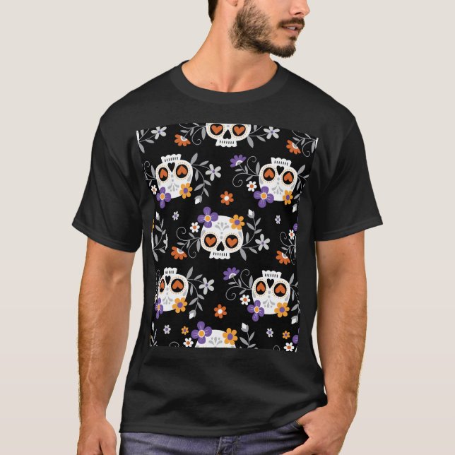 Cute Sugar Döskallar Hand plockade T Shirt (Framsida)