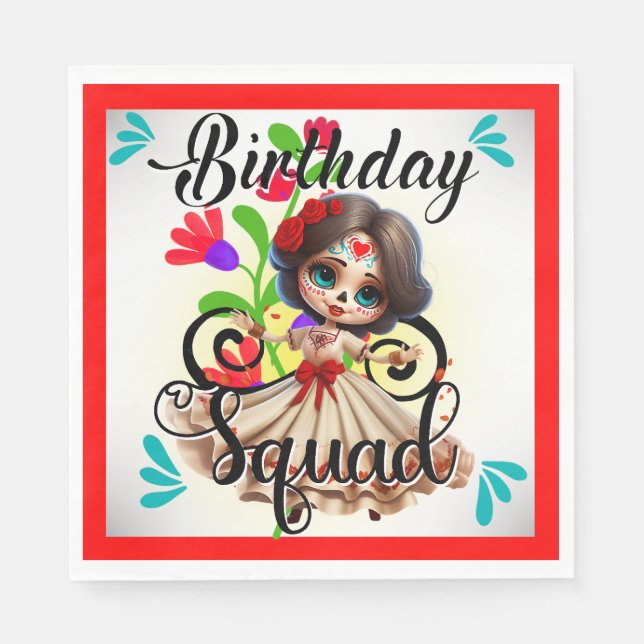 Cute Sugar Skull Födelsedag Pappersservett (Framsidan)