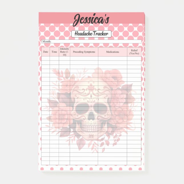 Cute Sugar Skull Headach Tracker Post-it Block (Framsida)