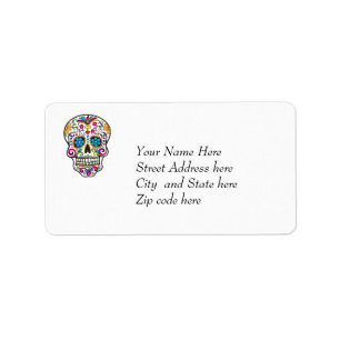 Cute Sugar Skull Lycklig Day of the dead Adressetikett