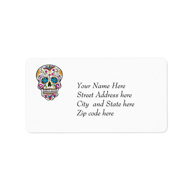 Cute Sugar Skull Lycklig Day of the dead Adressetikett (Framsidan)