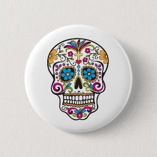 Cute Sugar Skull Lycklig Day of the dead Knapp