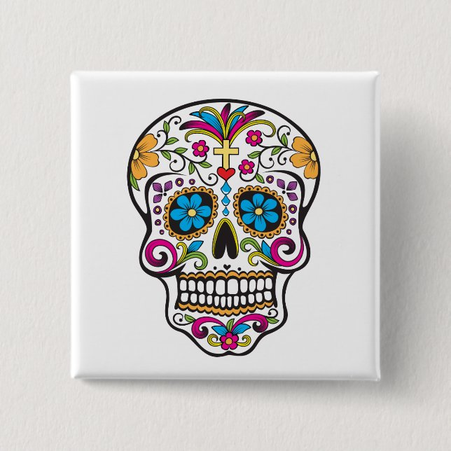 Cute Sugar Skull Lycklig Day of the dead Knapp (Framsida)