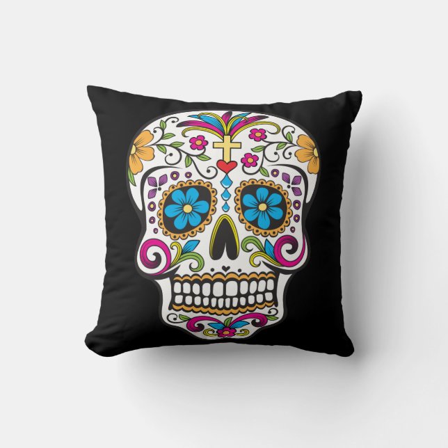 Cute Sugar Skull Lycklig Day of the dead Kudde (Framsida)