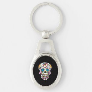 Cute Sugar Skull Lycklig Day of the dead Ovalt Silverfärgad Nyckelring