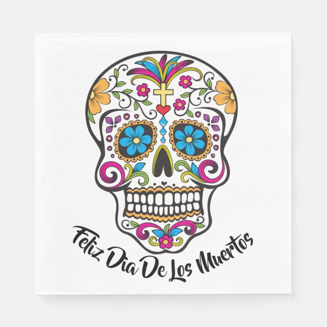 Cute Sugar Skull Lycklig Day of the dead Pappersservett (Framsidan)