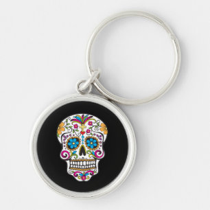 Cute Sugar Skull Lycklig Day of the dead Rund Silverfärgad Nyckelring