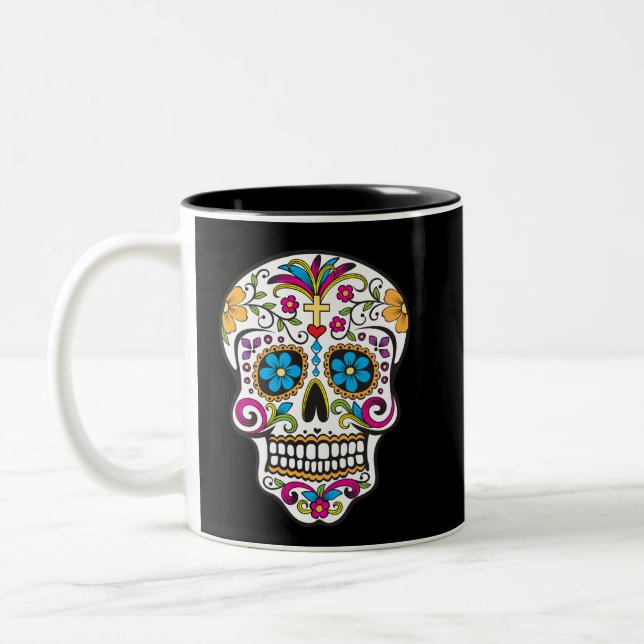 Cute Sugar Skull Lycklig Day of the dead Två-Tonad Mugg (Vänster)