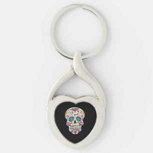 Cute Sugar Skull Lycklig Day of the dead Twisted Heart Silverfärgad Nyckelring