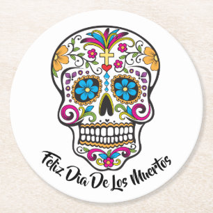 Cute Sugar Skull Lycklig Day of the dead Underlägg Papper Rund