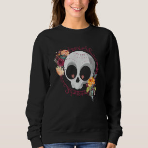 Cute Sugar Skull med Ro och blommor T Shirt