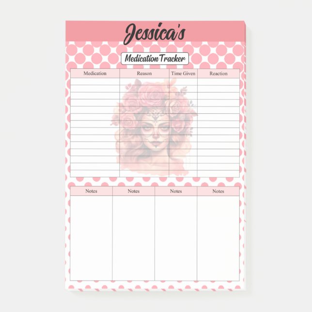 Cute Sugar Skull Medicineringsspårare Post-it Block (Framsida)