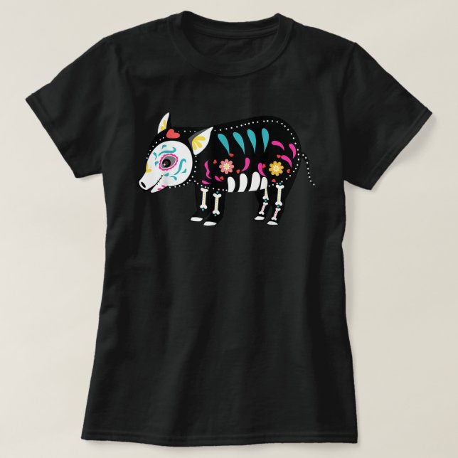 Cute Sugar Skull Mexican Pig Halloween Day Of The  T Shirt (Design framsida)