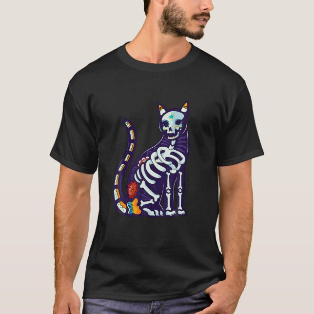 Cute Sugar Skull, mexikansk katt Halloween-dagen d T Shirt (Framsida)