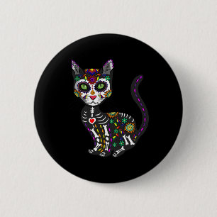 Cute Sugar Skull Mexikansk katt Halloween-dagen på Knapp