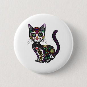 Cute Sugar Skull Mexikansk katt Halloween-dagen på Knapp