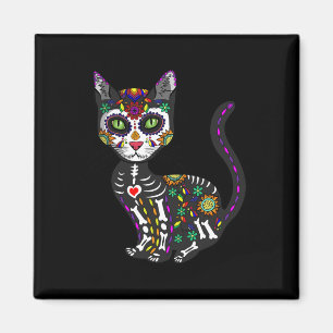 Cute Sugar Skull Mexikansk katt Halloween-dagen på Magnet