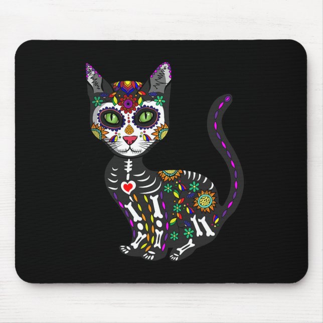 Cute Sugar Skull Mexikansk katt Halloween-dagen på Musmatta (Framsidan)