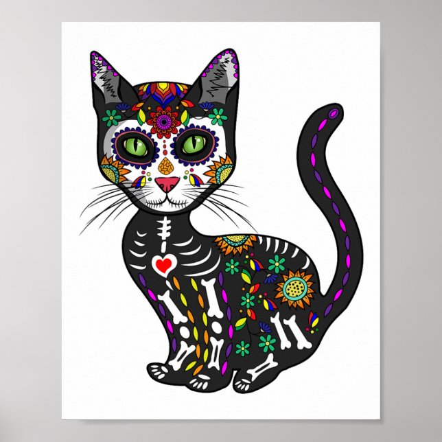 Cute Sugar Skull Mexikansk katt Halloween-dagen på Poster (Framsidan)