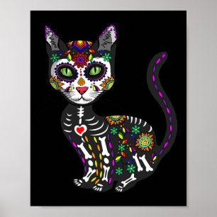 Cute Sugar Skull Mexikansk katt Halloween-dagen på Poster