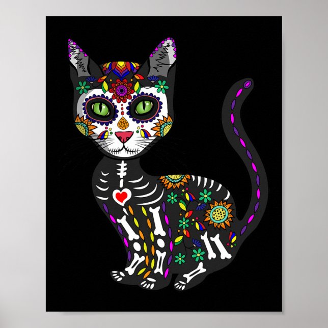 Cute Sugar Skull Mexikansk katt Halloween-dagen på Poster (Framsidan)