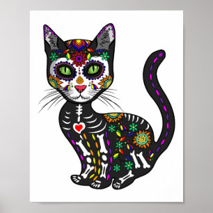 Cute Sugar Skull Mexikansk katt Halloween-dagen på Poster