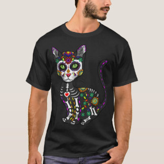 Cute Sugar Skull Mexikansk katt Halloween-dagen på T Shirt