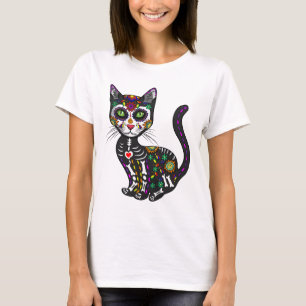 Cute Sugar Skull Mexikansk katt Halloween-dagen på T Shirt