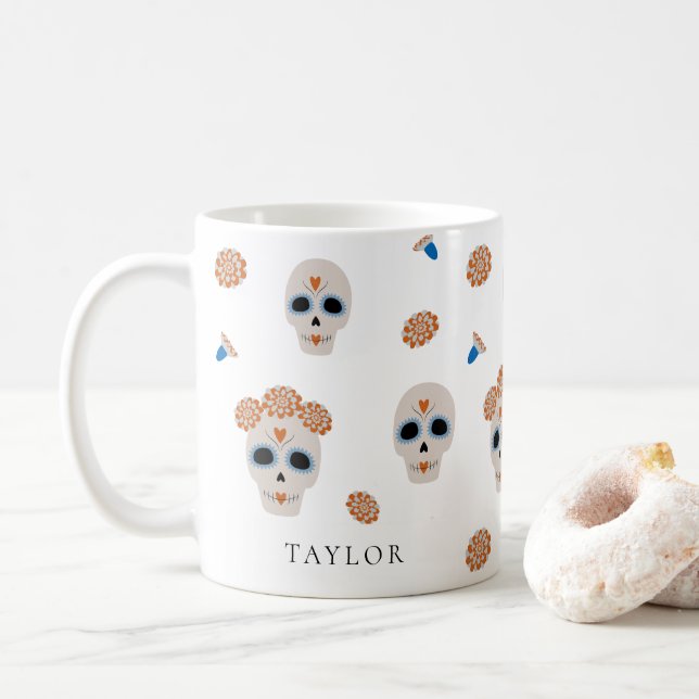 Cute Sugar Skull Mönster | Modern Halloween Kaffemugg (Med munk)